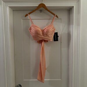 (NWT) Sherri Hill Blush Pink Gathered Formal Spaghetti Strap Top with Bow Size O